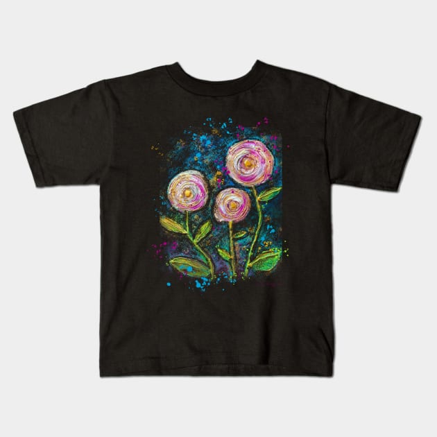 Floral Starry NIght Kids T-Shirt by joannejgg